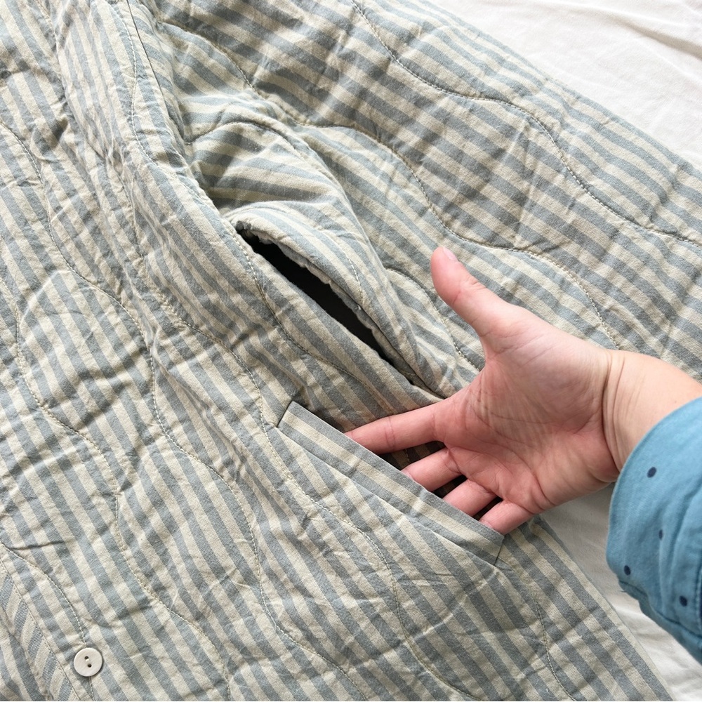 $540 Micaela Greg 100% Organic Cotton Quilted Liner Jacket Medium Womens Stripe - Picture 4 of 6